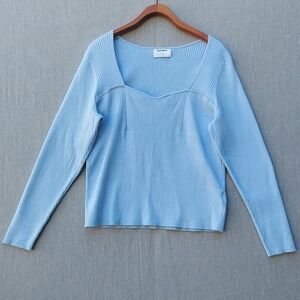 Old Navy Ribbed Knit Top 3X Blue Square Neck Y2K Clean‎ Girl Minimalist Sweater